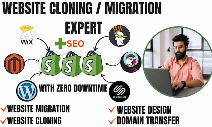 clone website migration migrate wordpress wix magento godaddy to shopify store