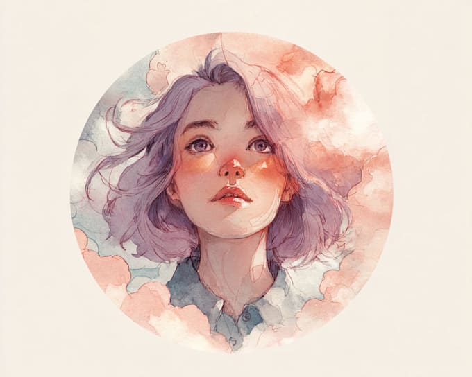design watercolor young  portrait illustration