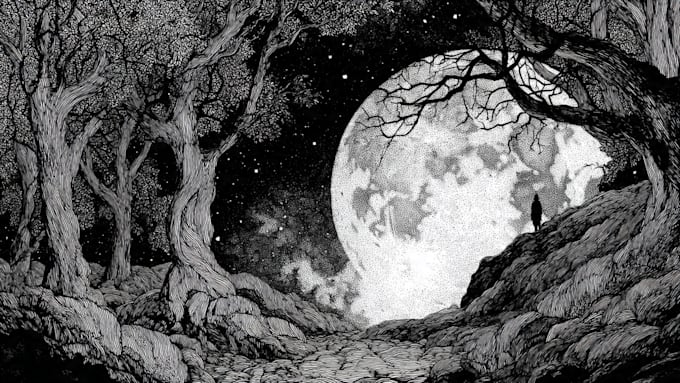 create dark art illustrations in pen and ink