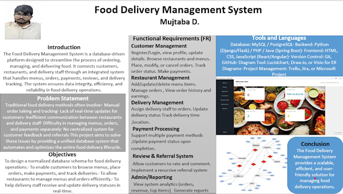 design and develop a food delivery management system using visual studio or sql