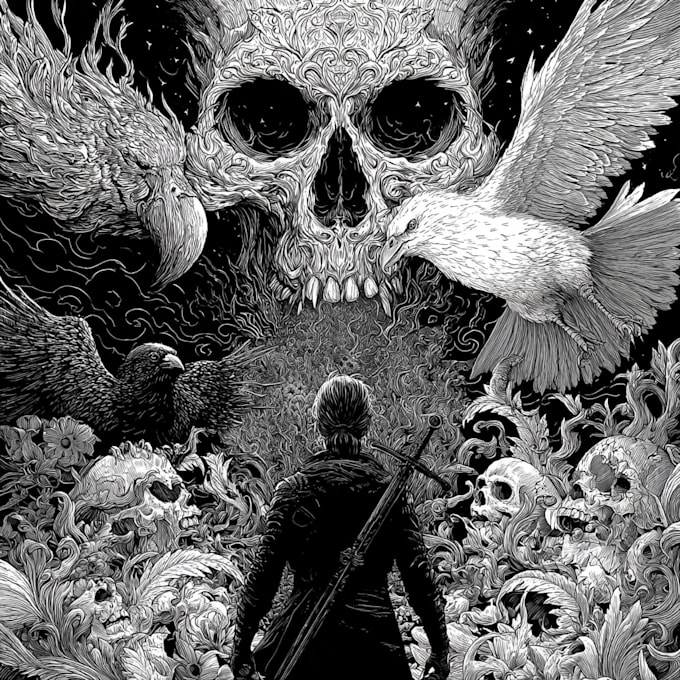 do horror and gothic line art illustrations