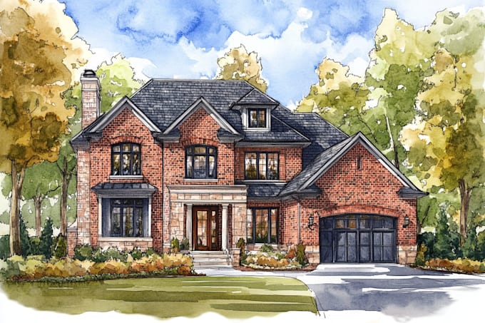 do an watercolor house portrait