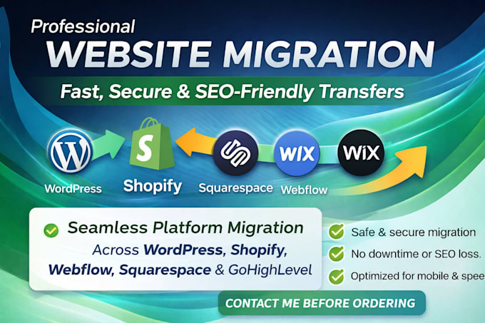 migrate wordpress to shopify squrespace website webflow gohighlevel migration