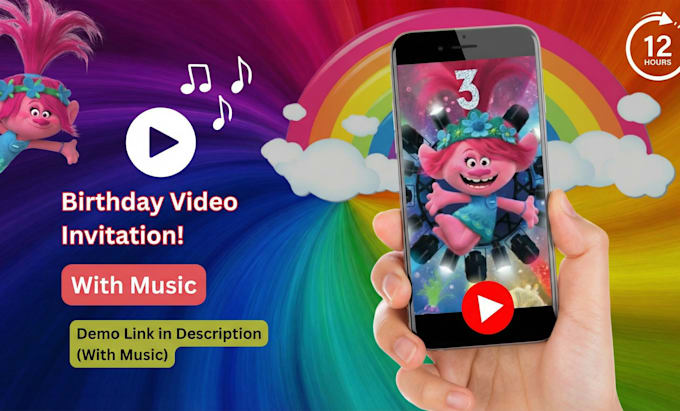 create troll cartoon birthday video invitation