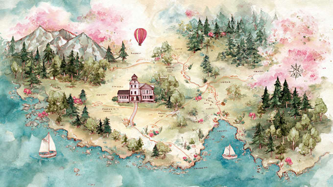 paint a customized digital watercolor wedding map