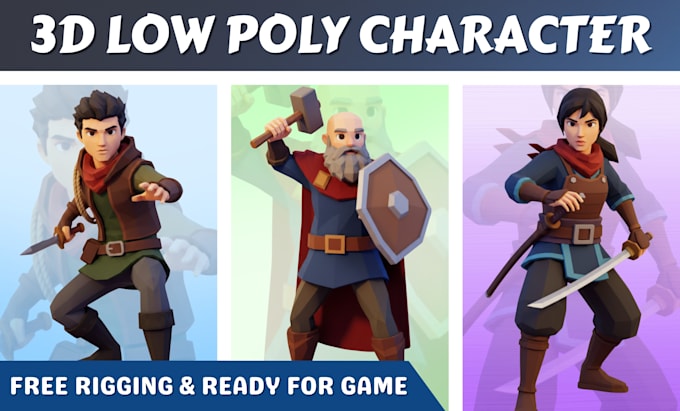 do model 3d low poly character rigging for game asset and animation