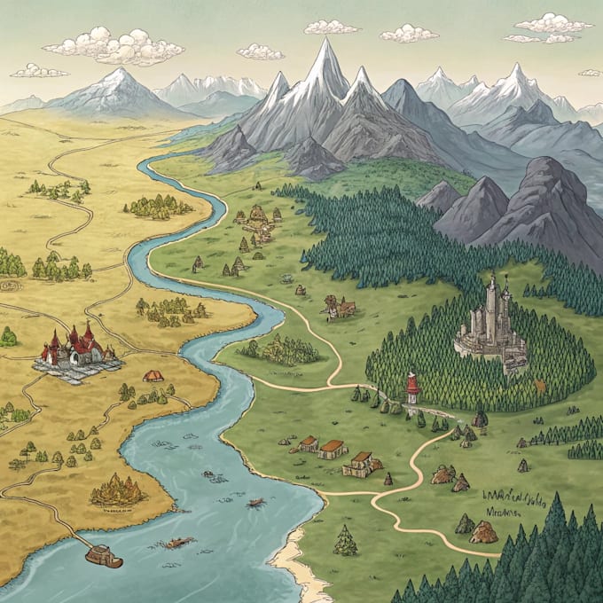 make fantasy map illustration for map
