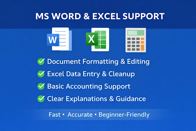 Ms word opmaak, excel data invoer en basis boekhoudtaken uitvoeren