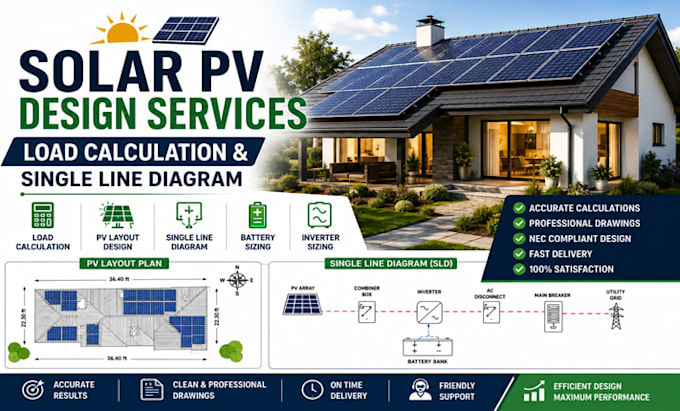 design solar pv plans with load calculation and single line diagram