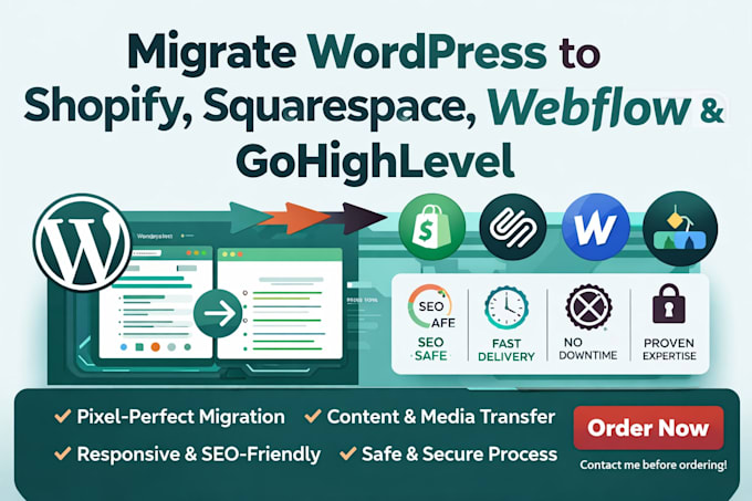 migrate wordpress to shopify squrespace website webflow gohighlevel migration
