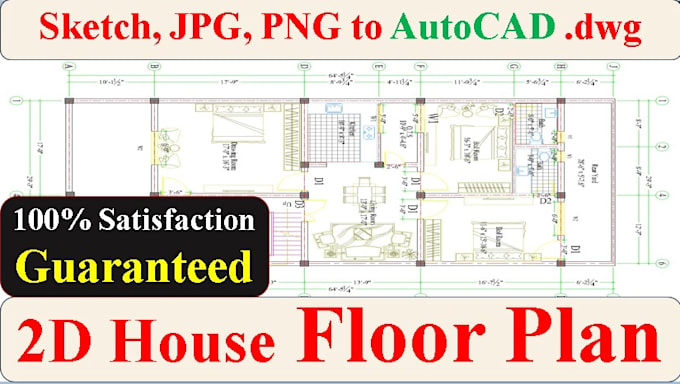 do house floor plan drafting in autocad 2d with accurate dimensions