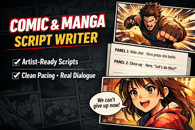 Write a professional manga script or superhero comic book script by ...