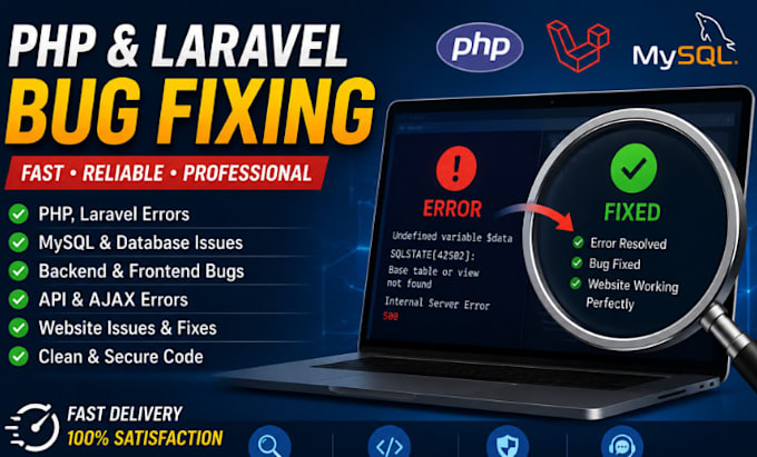 fix PHP laravel bugs and errors on your website