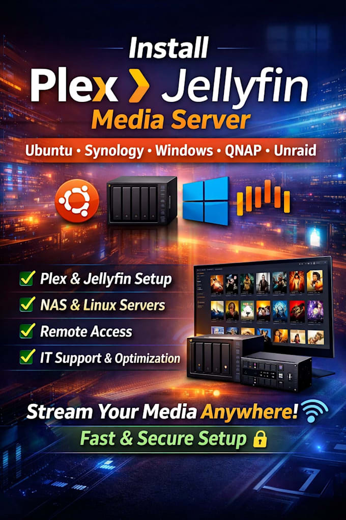 fix setup plex media server, synology nas, ubuntu server, jellyfin, qnap, unraid