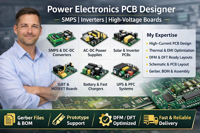 power electronics pcb design smps, inverter, dc dc, pfc, gerber, bom, layout