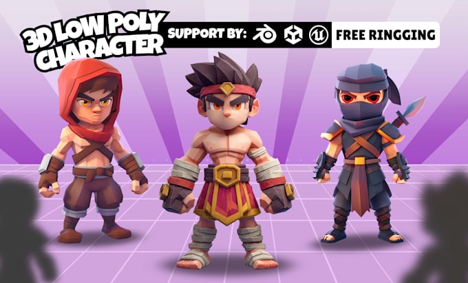 model 3d low poly, character for game, animation and rig