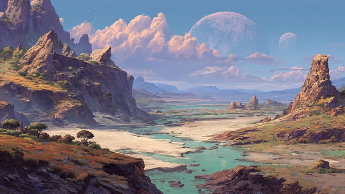 draw fantasy background and landscape