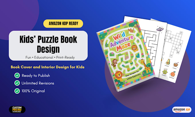 design kids activity book interior and cover for amazon KDP