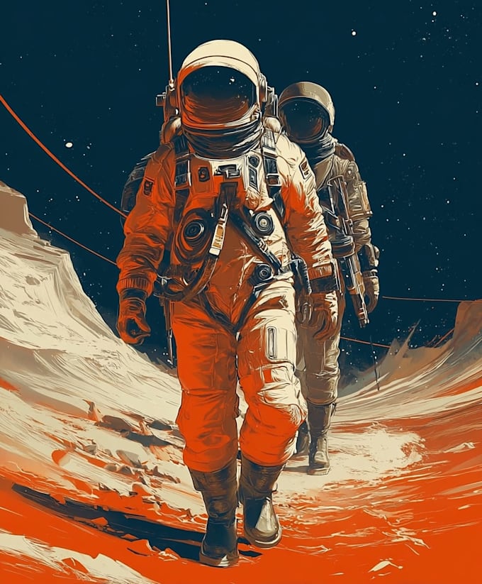 design custom astronaut illustrations for merch and branding