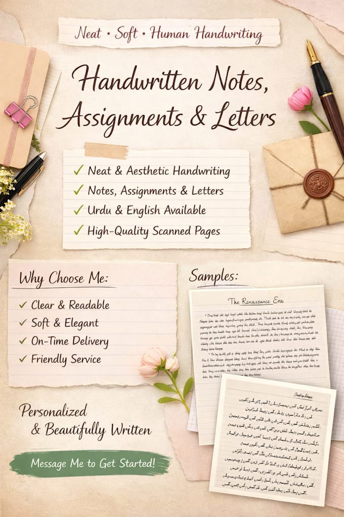 do neat and aesthetic soft form handwritten work