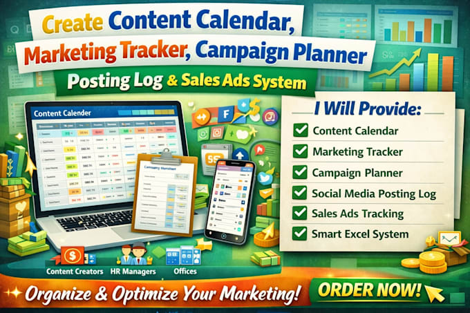 Create content calendar marketing tracker campaign planner posting log ...