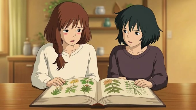 create cinematic hand drawn, anime style animation, with cinematic backgrounds