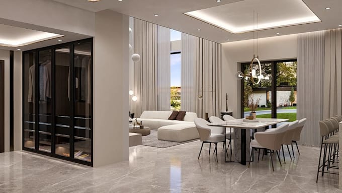 redesign 3d house interior, open layout design, apartment 360 vr tour rendering