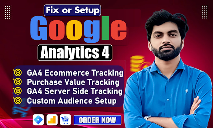 fix or setup google analytics 4, ga4 ecommerce and server side tracking via gtm