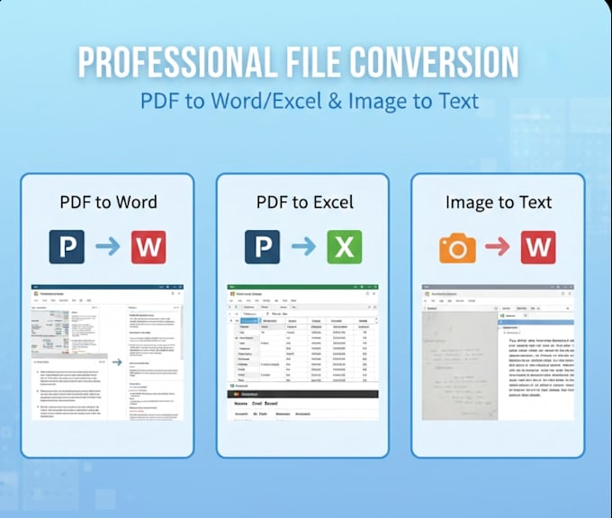 convert PDF to word, excel, and image to text