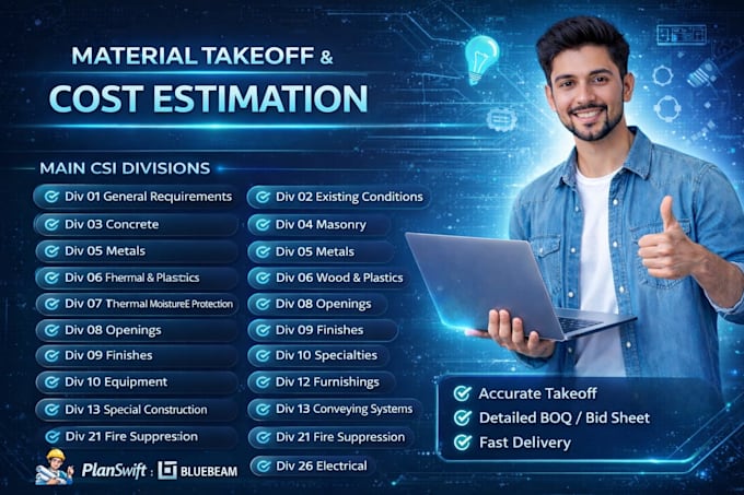material take off, quantity take off and cost estimation