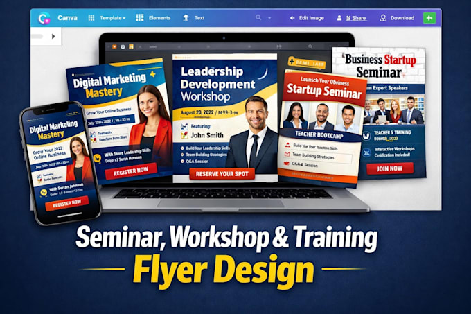 design seminar poster, workshop flyer,training flyer,education flyer,canva flyer