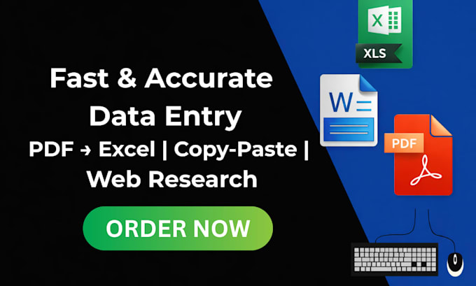 do fast and accurate data entry, PDF to excel copy paste, and web research