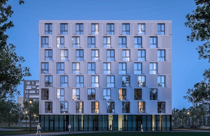buildup 3d campus student housing,hostel complex,exterior render,apartment tower