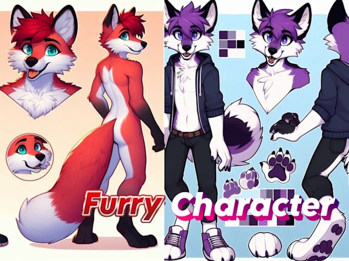 Dibujaré perfil de anime 2d furry fursona, hoja de referencia, arte ...