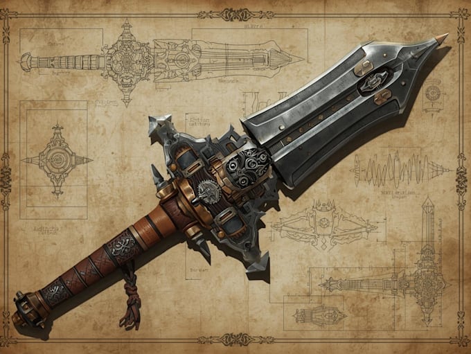 design unique weapons illustrations, assets and props