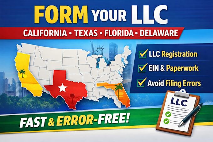 form llc in california, texas, florida, delaware and avoid filing errors
