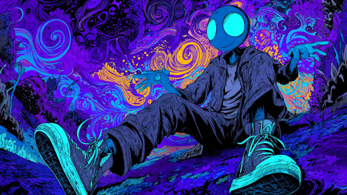 do amazing psychedelic and trippy illustration