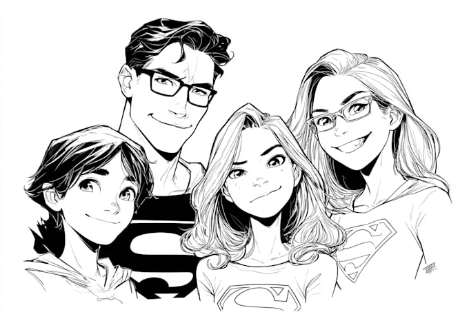 do super hero family portrait sketch art