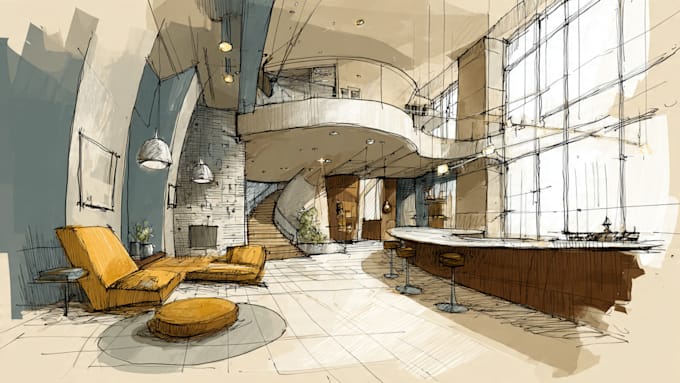 draw architectural sketches of building interior