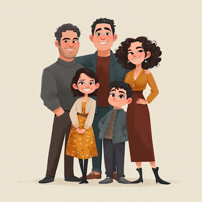 cartoon style family portrait