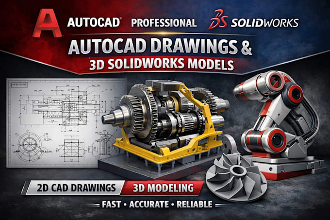 create professional auto cad drawings and solidworks 3d models