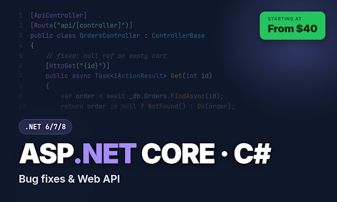 fix bugs and build rest apis in asp net core c sharp and net 8