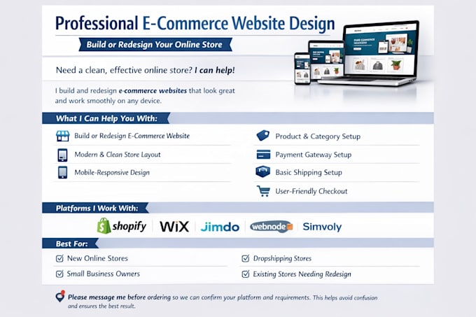 build design shopify wix jimdo webnode simvoly ecommerce website redesign