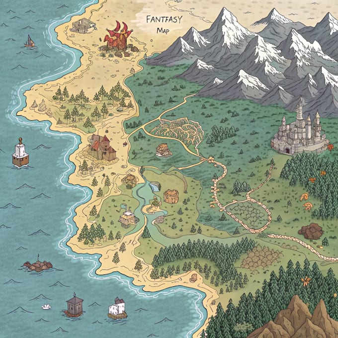 fantasy rpg dnd world map,campaign map, vector city map
