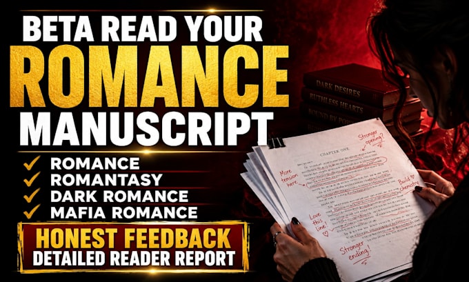 beta read romance, romantasy, dark romance or mafia manuscript