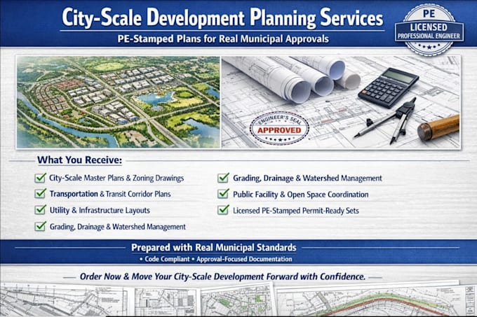 deliver pe stamped full city scale development drawing sets