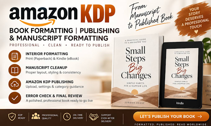 do amazon KDP book formatting, kindle book publishing, and manuscript formatting