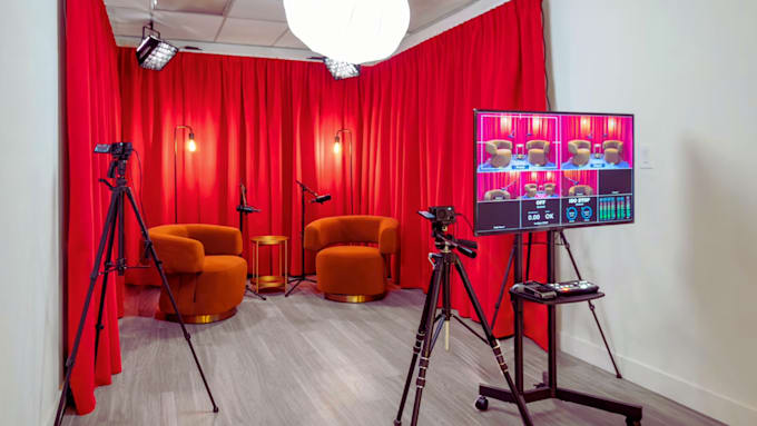 do 3d studio design, talk show studio, media studio, podcast studio