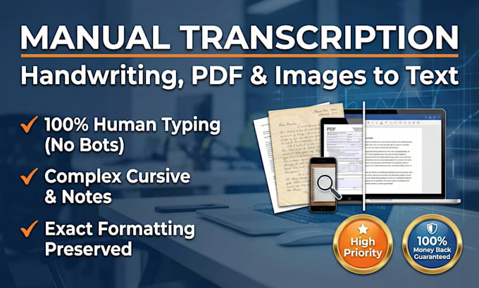 manually transcribe handwriting document, PDF, notes, and pictures to text