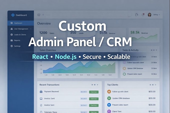 build custom admin panel or CRM using react and node js next js